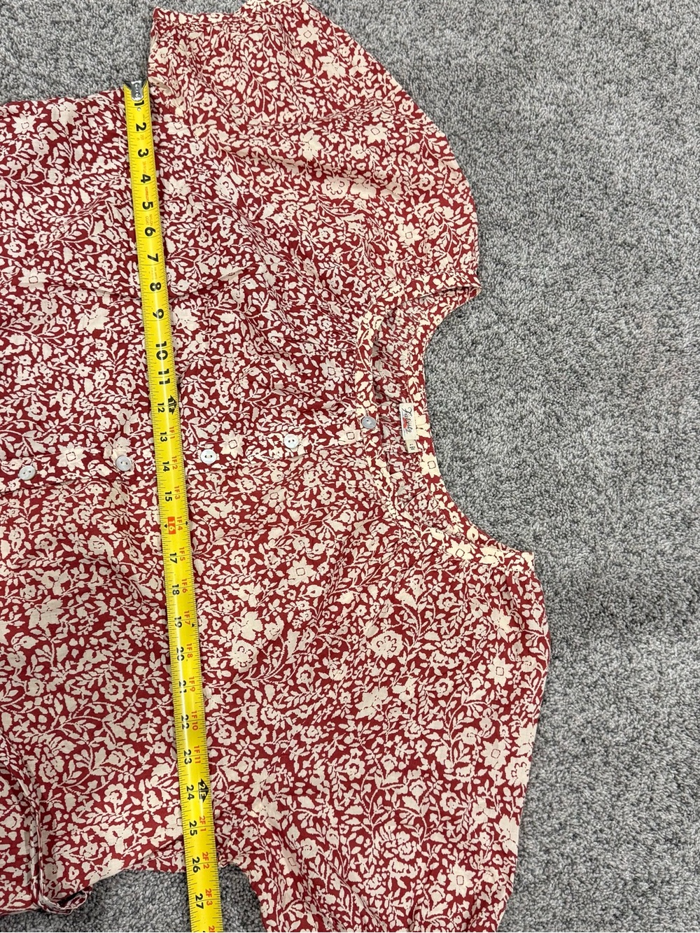 Faherty Carmel Red Cream Floral Belted Shirt Midi Dress Organic Cotton Size L - Picture 13 of 16